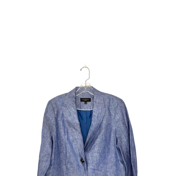 Talbots Petites Blazer Blue Linen Office Work Career Single Breasted Size 12P - Picture 6 of 14